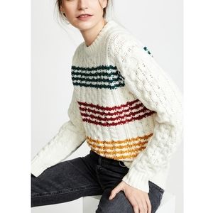 Rag & Bone Mindy Cable Knit Striped Lambswool Fine Merino Wool Crew Neck…